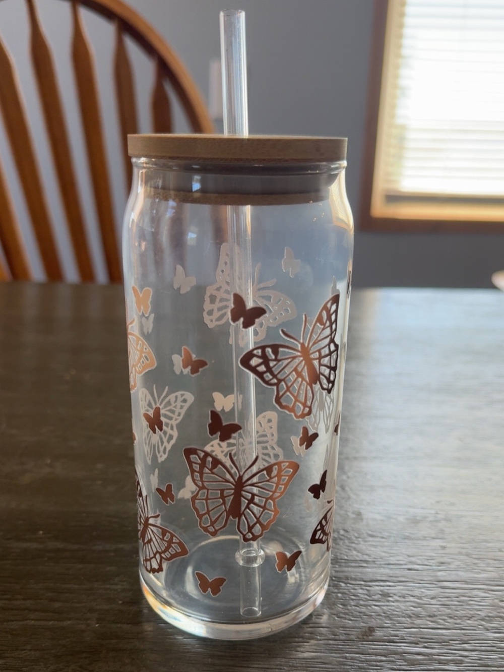 Custom made glass cup “ gold butterflies”